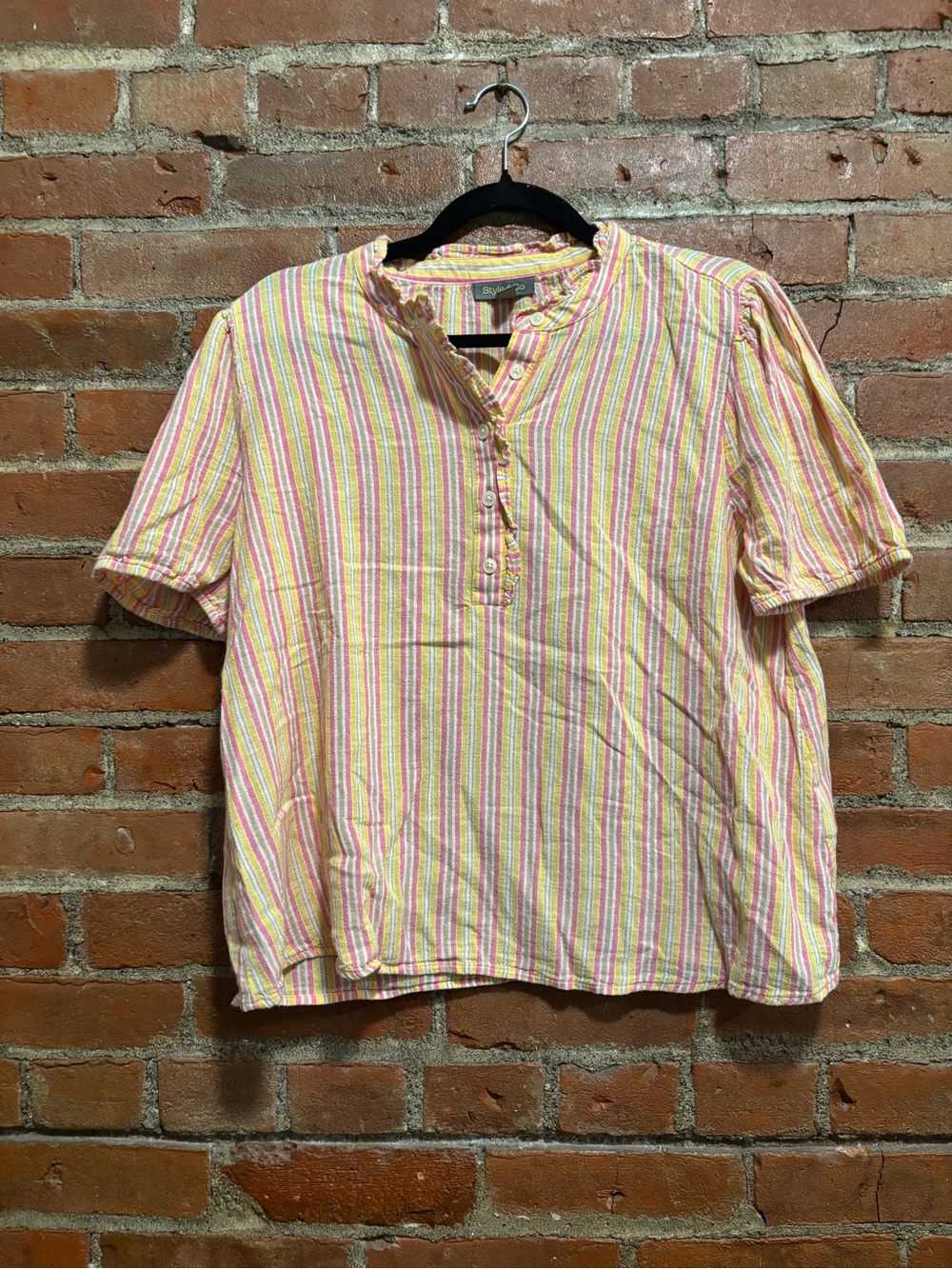 Lightweight Striped Short-Sleeve Shirt - Yellow Pink Stripes